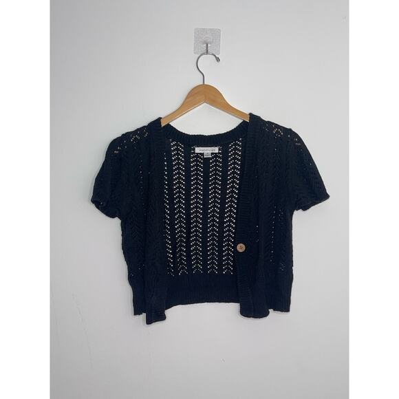 John Paul Richard Black Short Sleeve Knit Sweater - Picture 2 of 7